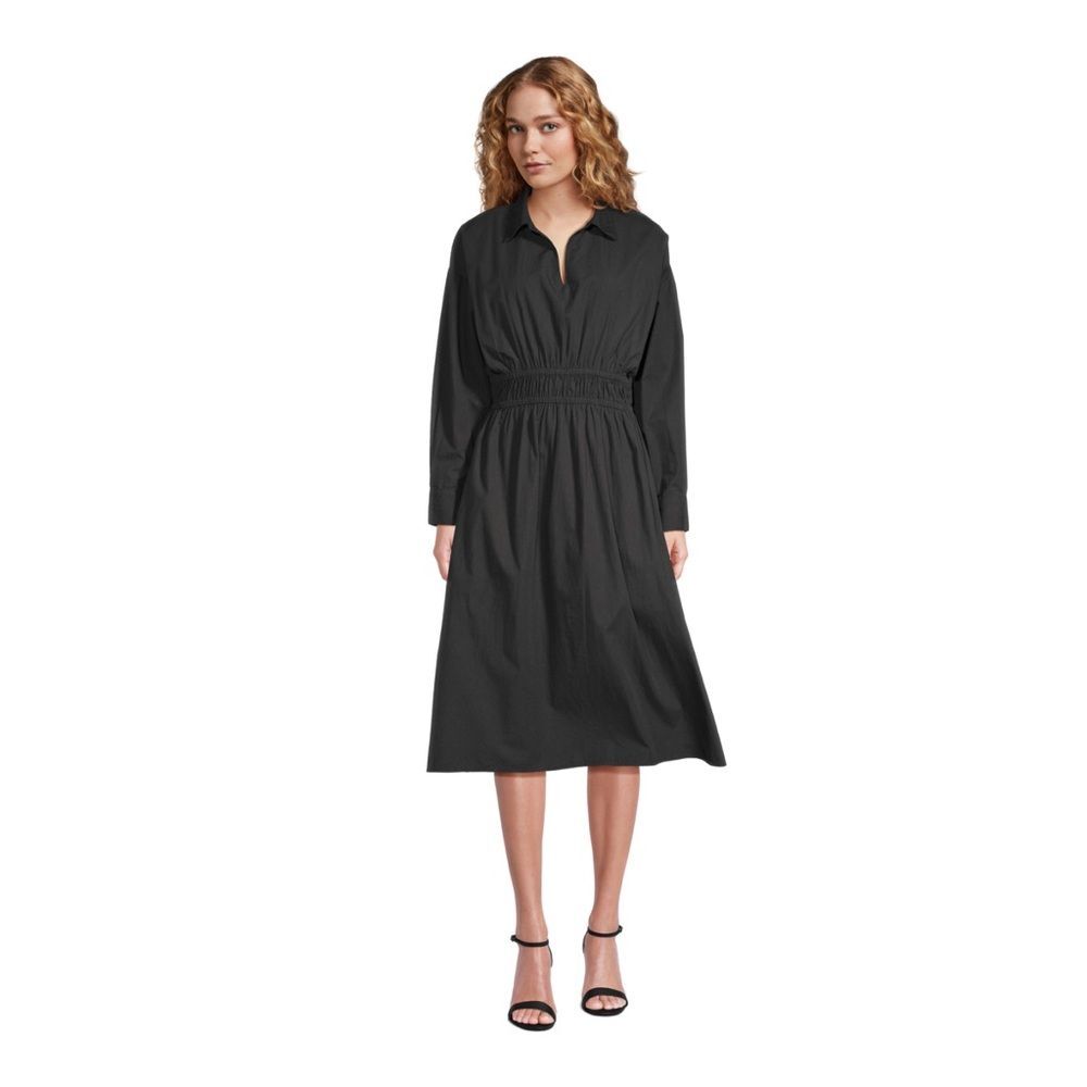 World Market Black Long-Sleeve Smocked Waist Shirt Dress New Size S/M Cotton